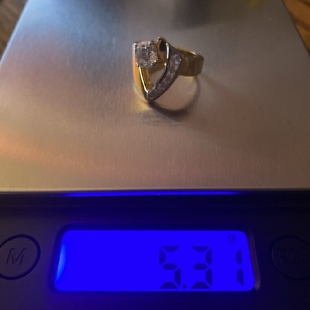 10k Plated Yellow Gold Ring Freeform Sparkling Round CZ Size 5.75 Wt 5.3 grams - Picture 5 of 5